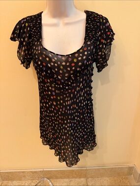 Vintage Sonia Rykiel Paris Black Sheer Flutter Sleeve Women's Designer Top S